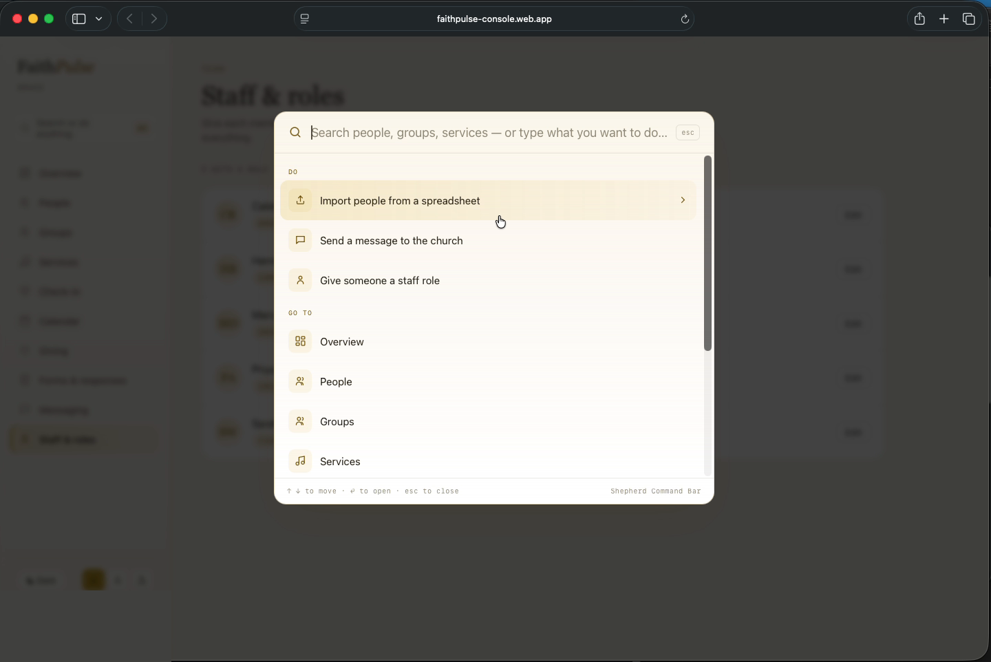 Command bar — search or ask the console to do anything in plain words