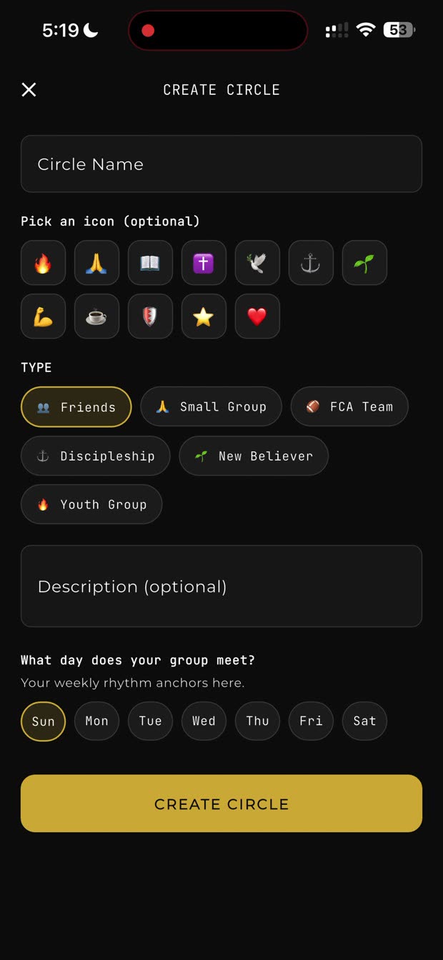 Create Circle form
