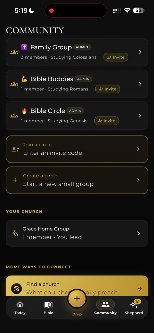 The Community tab, with the five tabs along the bottom