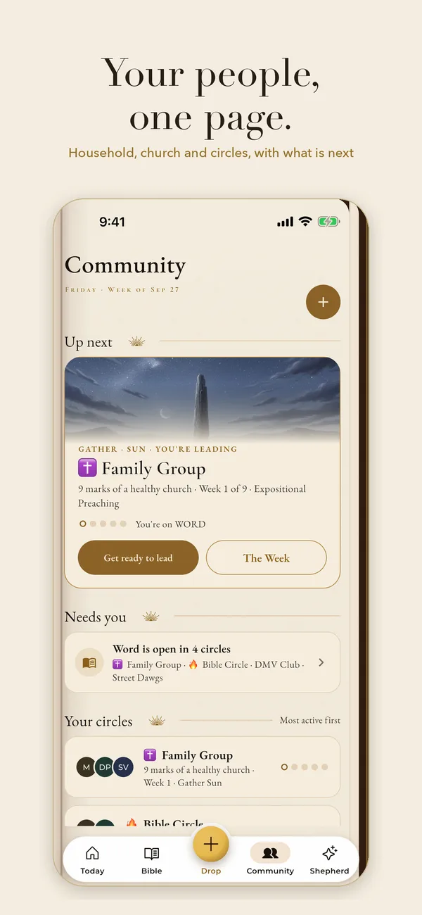 Your people, one page. Household, church and circles, with what is next.
