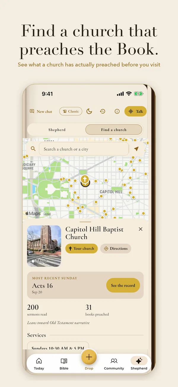 Find a church that preaches the Book. See what a church has actually preached before you visit.